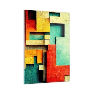 Cuadro sobre vidrio - Impresiones sobre Vidrio - Formas geométricas abstractas en colores vibrantes - 80x120cm - Festival de ángulos rectos - Decoración de pared moderna para salón y dormitorio ARTTOR