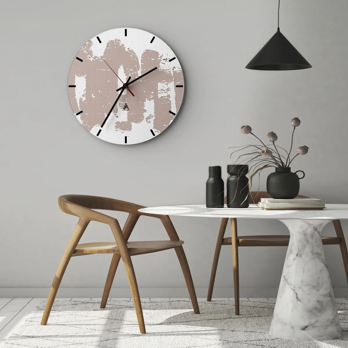 Reloj de pared - Reloj de vidrio - Abstracción en rosa suave - 30x30 cm