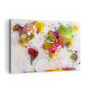 Cuadro sobre lienzo - Impresión de Imagen - Un mapa del mundo colorido en estilo abstracto. - 100x70cm - De alguna manera, simplemente quedó así - Decoración de pared moderna para salón y dormitorio ARTTOR