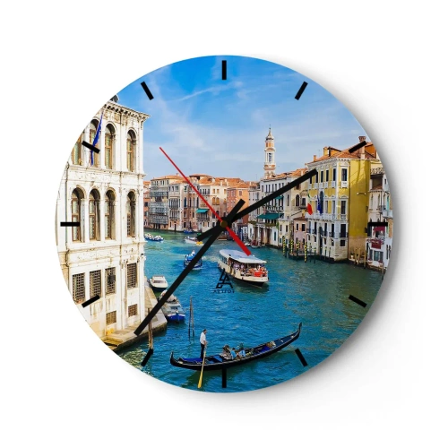 Reloj de pared - Reloj de vidrio - Vista pintoresca de un canal de Venecia con góndolas y edificios. - 30x30cm - Tráfico único en el mundo - Decoración de pared moderna para salón, cocina y dormitorio ARTTOR