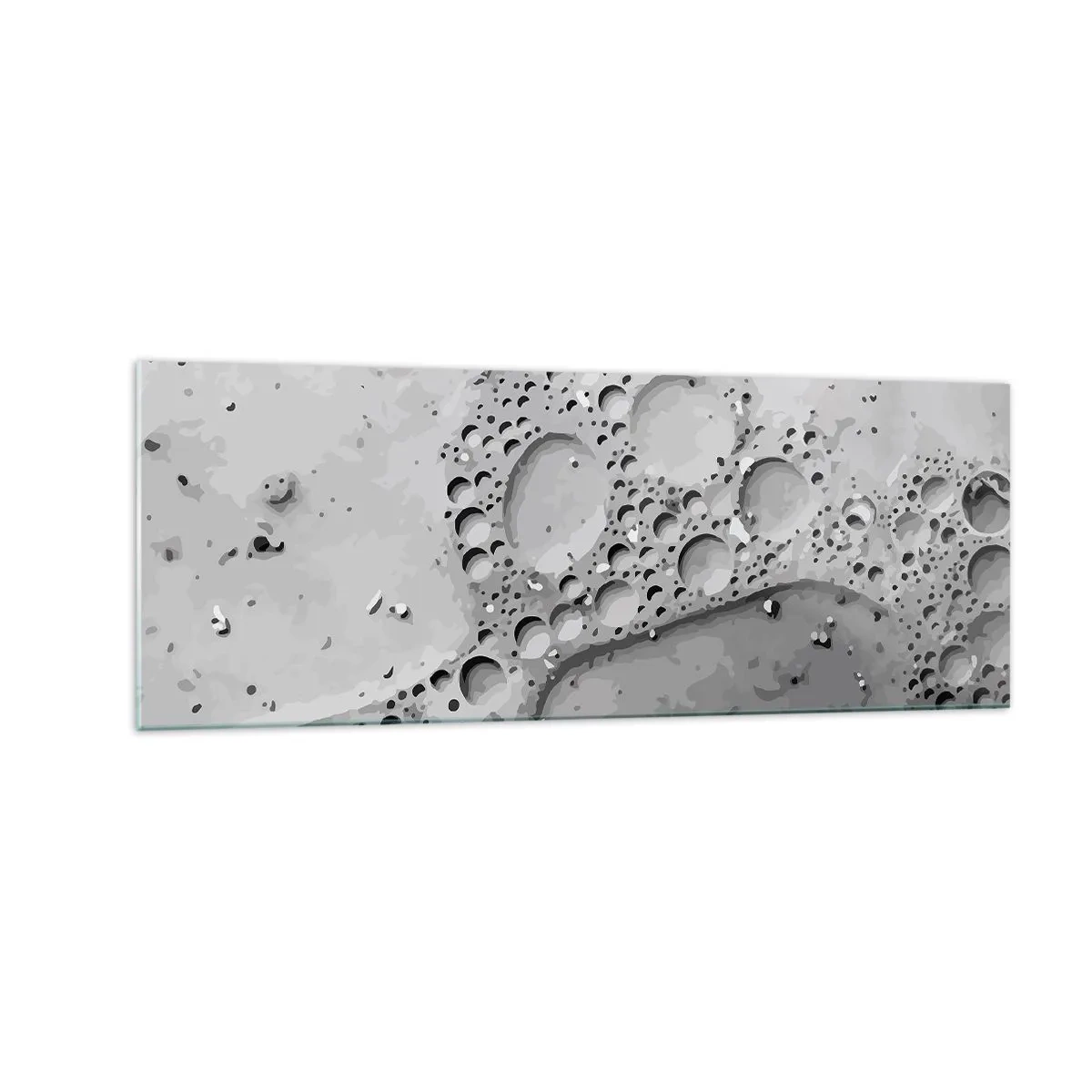 Cuadro sobre vidrio - Impresiones sobre Vidrio - Patrón de burbujas en blanco y negro en un estilo minimalista. - 140x50cm - Rastro espumoso - Decoración de pared moderna para salón y dormitorio ARTTOR
