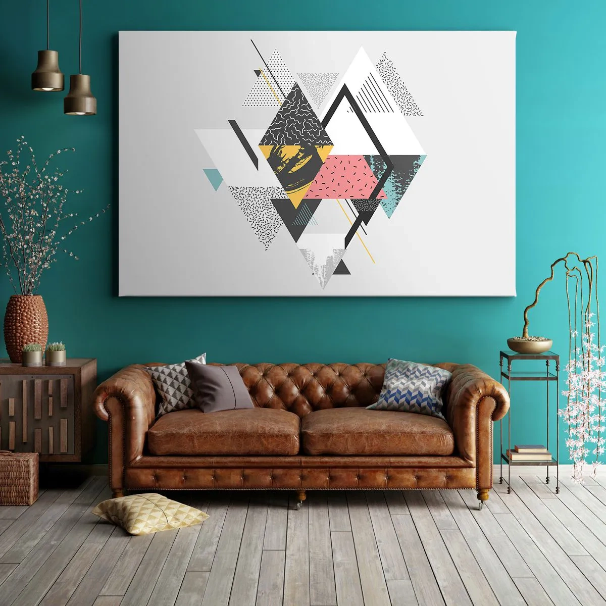 Cuadro sobre lienzo - Impresión de Imagen - Patrones geométricos sobre un fondo claro - 70x50cm - Una variación del triángulo y el rombo - Decoración de pared moderna para salón y dormitorio ARTTOR