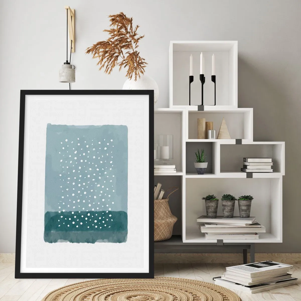 Póster en marco negro - Creación sobre azul - 40x50 cm