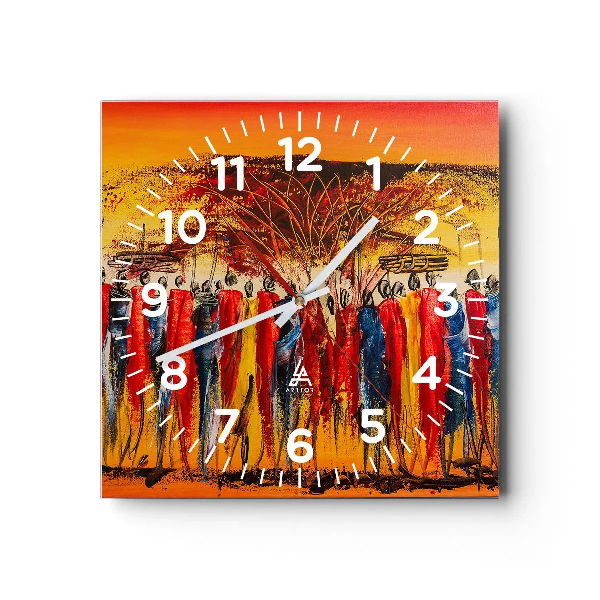Reloj de pared - Reloj de vidrio - Allí, allí, allí van - 30x30 cm