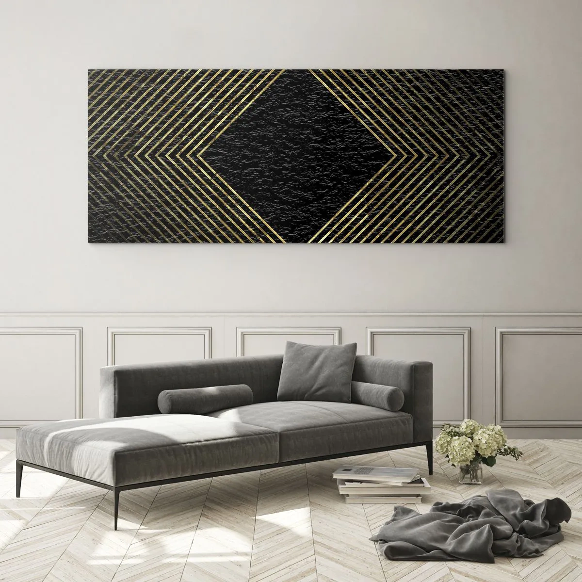 Cuadro sobre vidrio - Impresiones sobre Vidrio - Geometría al estilo glamour - 100x40 cm
