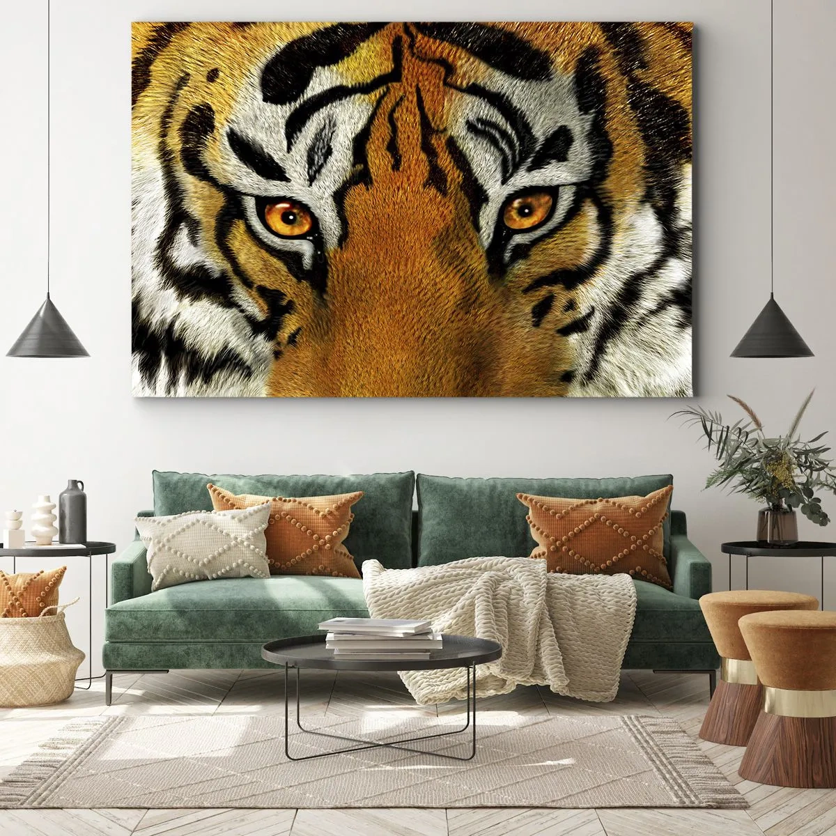 Cuadro sobre lienzo - Impresión de Imagen - Retrato en primer plano de un tigre con una mirada intensa. - 100x70cm - Amenazante y hermoso - Decoración de pared moderna para salón y dormitorio ARTTOR