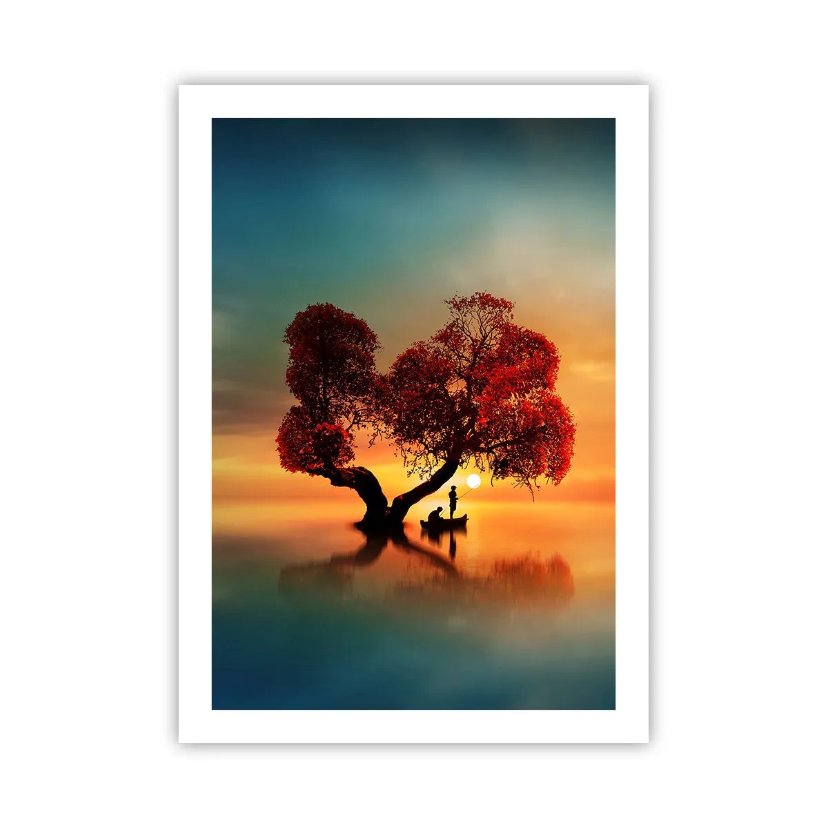Póster - Árbol en forma de corazón al atardecer - 50x70cm - La lejanía y el silencio del mundo - Decoración de pared moderna para salón y dormitorio ARTTOR