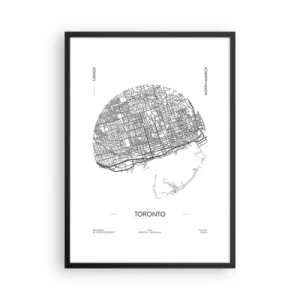 Póster en marco negro - Un mapa minimalista en blanco y negro de Toronto - 50x70cm - Anatomía de Toronto - Decoración de pared moderna para salón y dormitorio ARTTOR