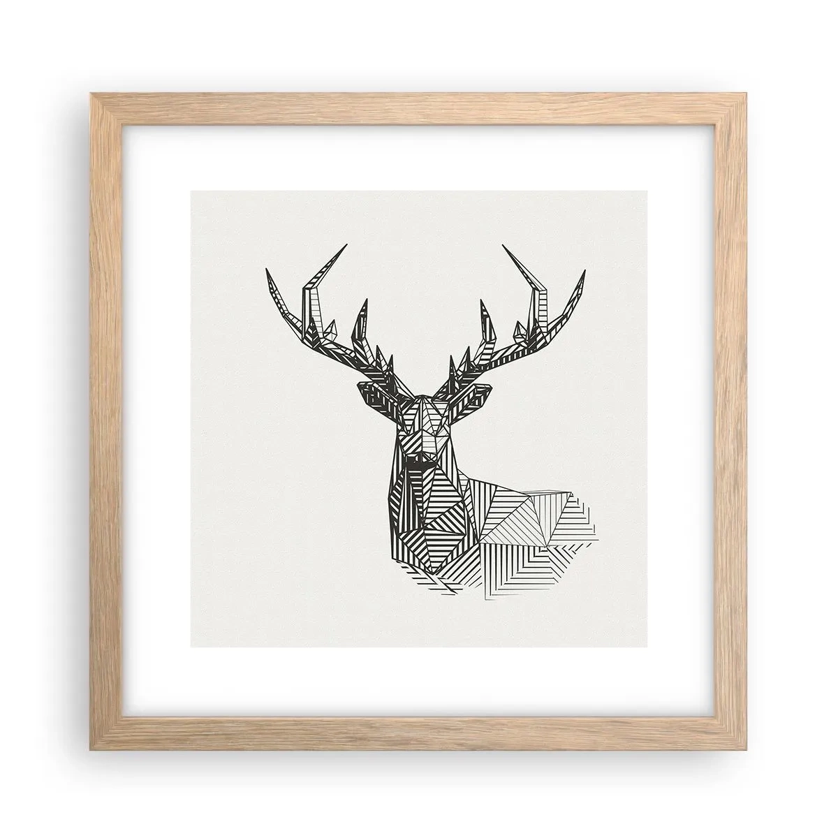 Póster en marco roble claro - Ciervo en estilo cubista - 30x30 cm