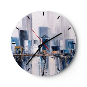Reloj de pared - Reloj de vidrio - Panorama impresionista de la ciudad con rascacielos y un puente. - 30x30cm - Impresión neoyorquina - Decoración de pared moderna para salón, cocina y dormitorio ARTTOR
