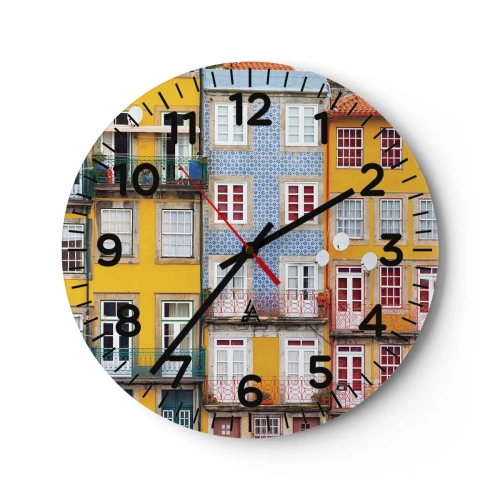 Reloj de pared - Reloj de vidrio - Los colores de la ciudad vieja - 40x40 cm