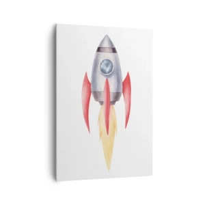 Cuadro sobre lienzo - Impresión de Imagen - Cohete en estilo acuarela sobre fondo blanco. - 70x100cm - Más alto, más rápido, más lejos - Decoración de pared moderna para salón y dormitorio ARTTOR