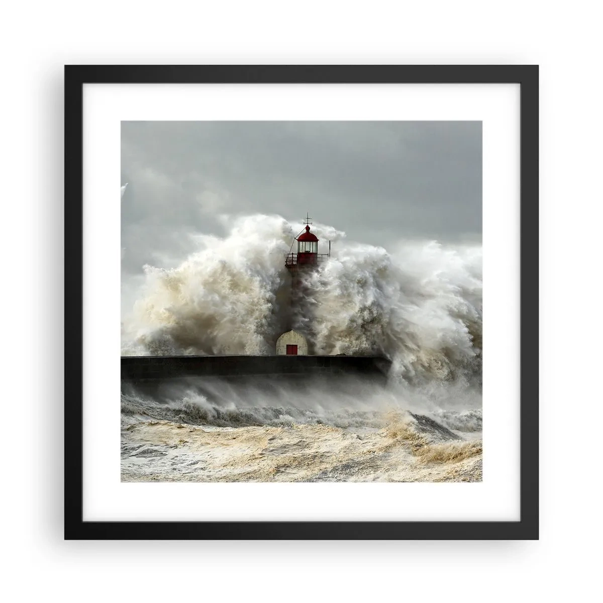 Póster en marco negro - La furia del océano - 40x40 cm