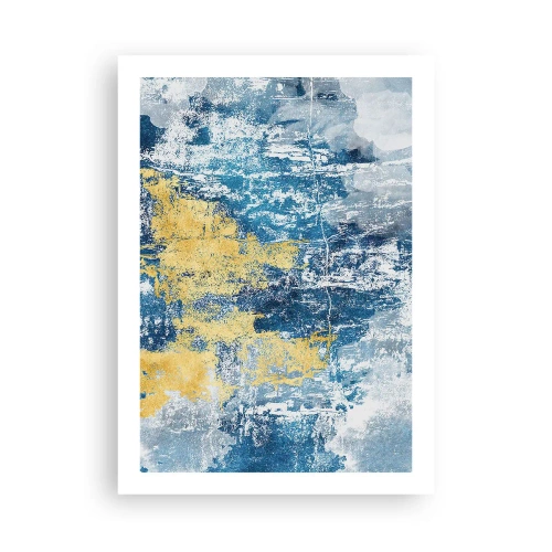 Póster - Composición abstracta de azul y dorado en textura. - 50x70cm - Una abstracción serena - Decoración de pared moderna para salón y dormitorio ARTTOR