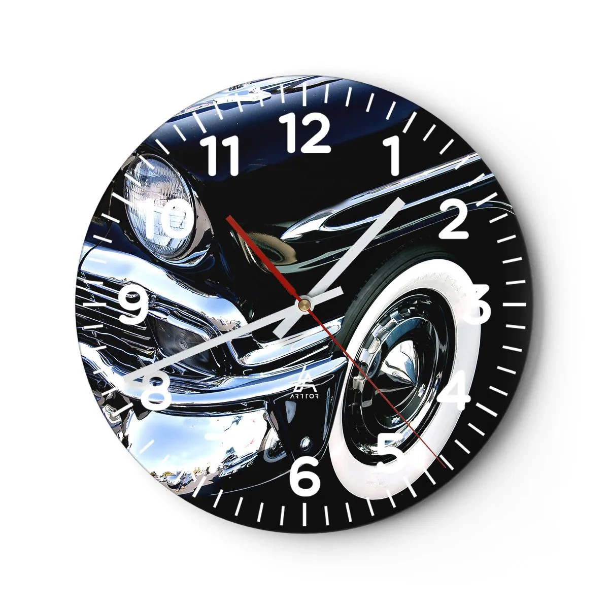 Reloj de pared - Reloj de vidrio - Clásicos en plata, negro y blanco - 30x30 cm
