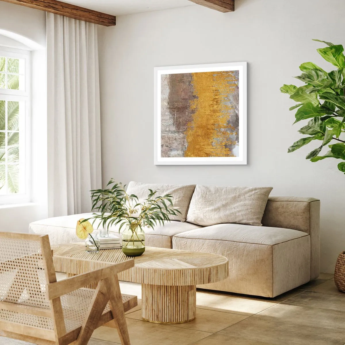 Póster en marco blanco - Una ráfaga dorada - 40x40 cm