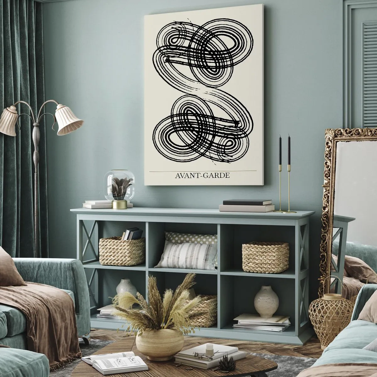 Cuadro sobre lienzo - Impresión de Imagen - Líneas negras abstractas sobre fondo claro en estilo vanguardista. - 50x70cm - Salió espontáneamente - Decoración de pared moderna para salón y dormitorio ARTTOR