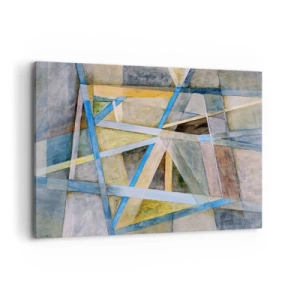 Cuadro sobre lienzo - Impresión de Imagen - Composición geométrica con líneas claras y azules. - 120x80cm - ¿Recto o inclinado? - Decoración de pared moderna para salón y dormitorio ARTTOR