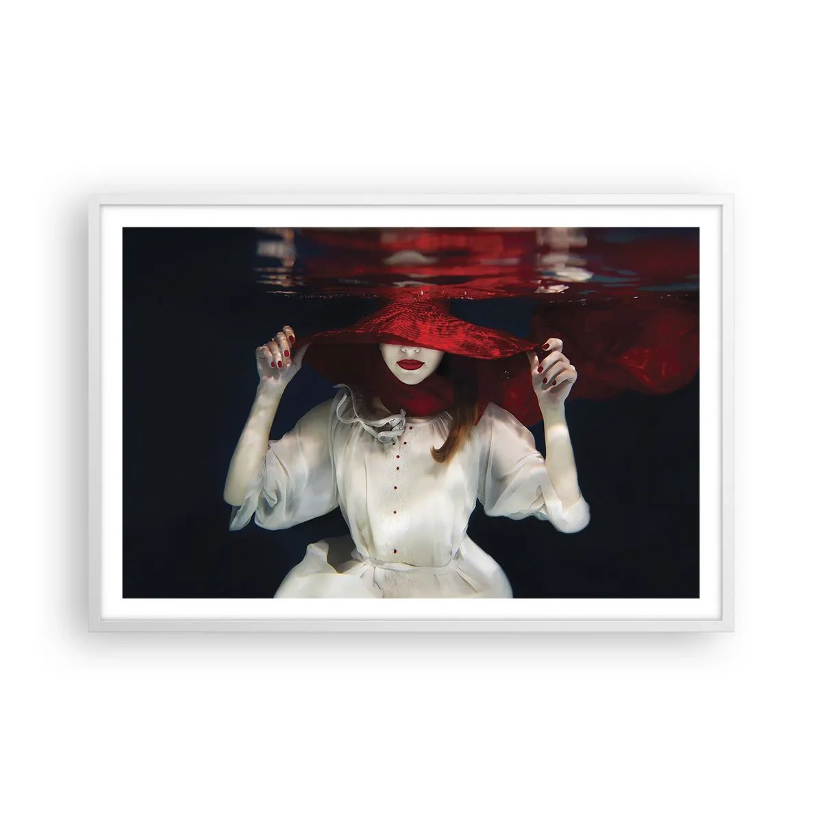 Póster en marco blanco - Blanco y rojo - 91x61 cm