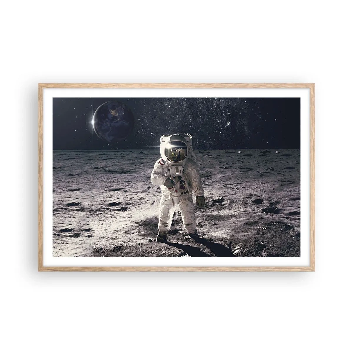 Póster en marco roble claro - Saludos desde la Luna - 91x61 cm