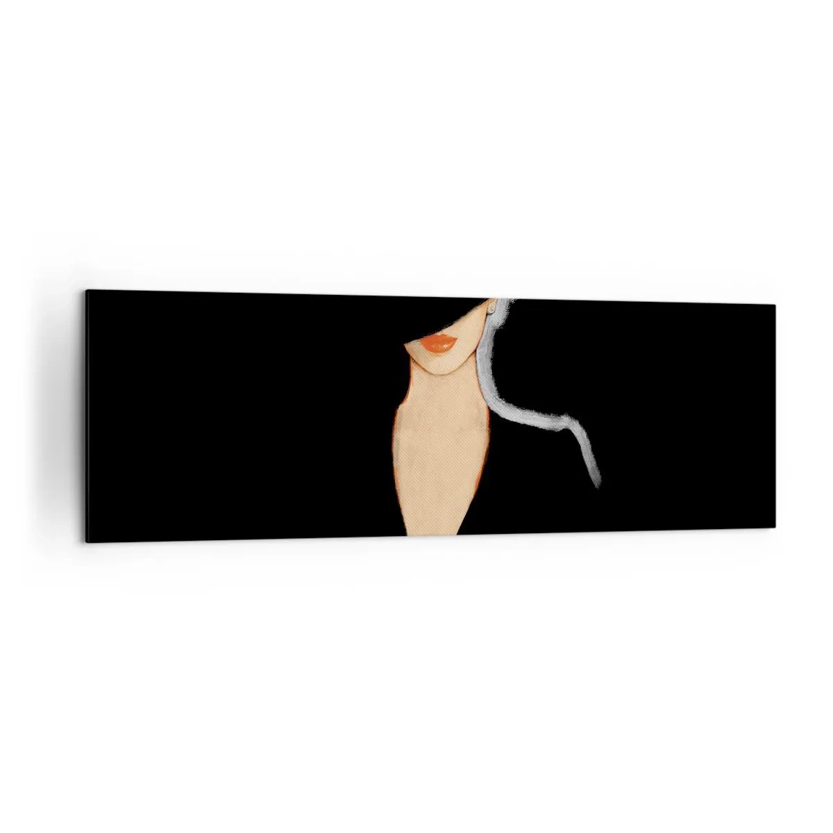 Cuadro sobre lienzo - Impresión de Imagen - Silueta de una mujer con sombrero sobre un fondo negro - 160x50cm - Elegancia y estilo - Decoración de pared moderna para salón y dormitorio ARTTOR