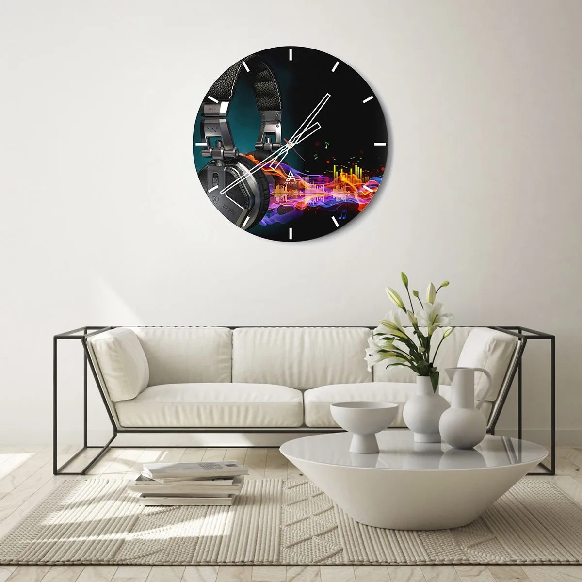 Reloj de pared - Reloj de vidrio - En el fuego de la música - 30x30 cm