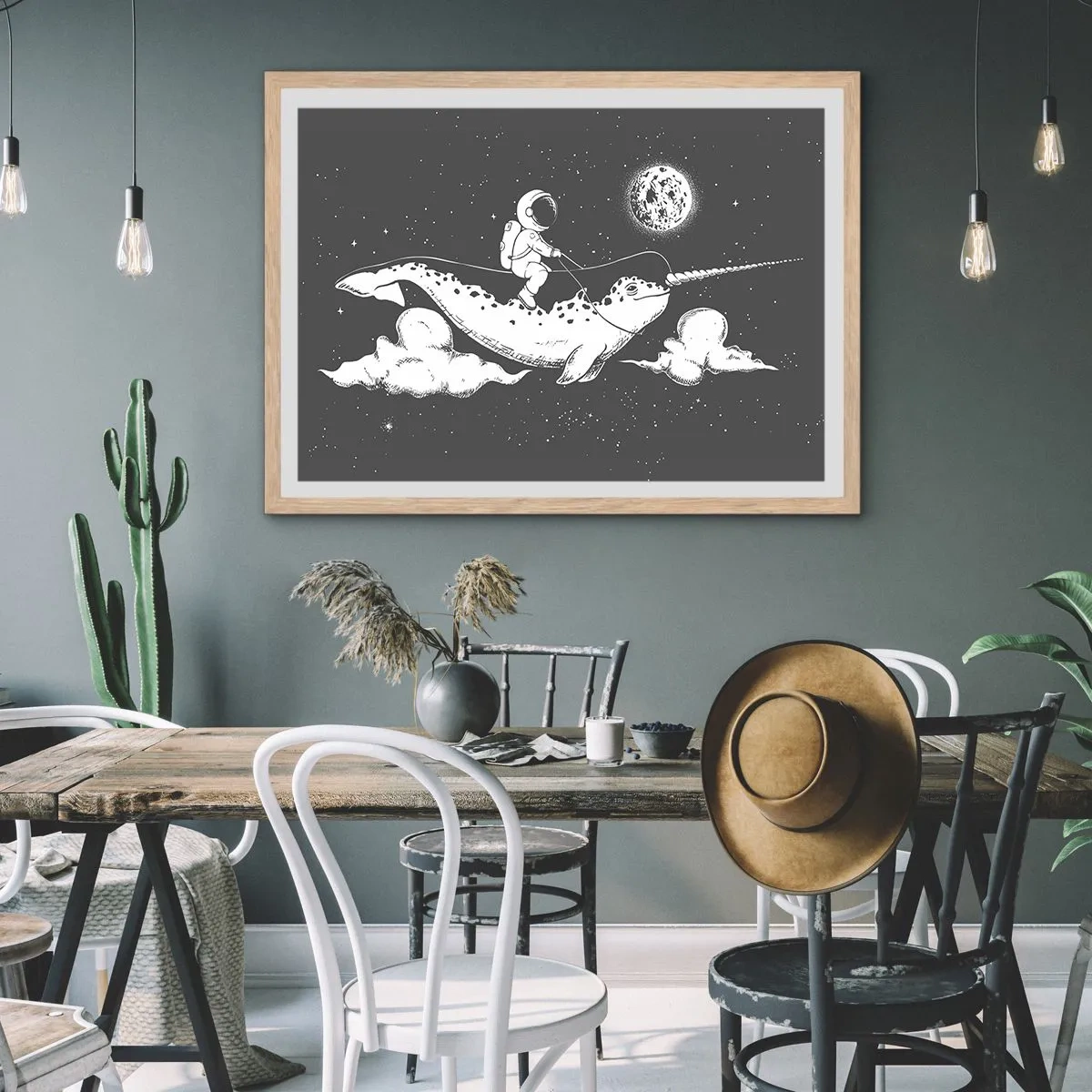 Póster en marco roble claro - Jinete espacial - 40x30 cm