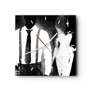 Reloj de pared - Reloj de vidrio - Personajes de estilo noir, elegancia en blanco y negro y misterio. - 30x30cm - En un ambiente noir - Decoración de pared moderna para salón y dormitorio ARTTOR