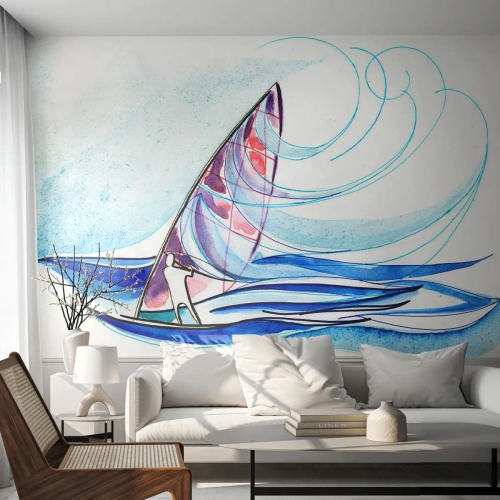 Fotomural Premium Sand - Con el viento al ritmo de las olas - Windsurf, Deporte, Mar - 200x140 cm