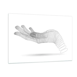 Cuadro sobre vidrio - Impresiones sobre Vidrio - Gráfico minimalista de una mano hecha de puntos. - 120x80cm - Mano elástica - Decoración de pared moderna para salón y dormitorio ARTTOR