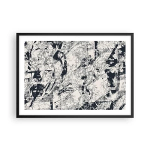 Póster en marco negro - Composición abstracta en blanco y negro con un diseño dinámico. - 70x50cm - La interpenetración de los opuestos - Decoración de pared moderna para salón y dormitorio ARTTOR