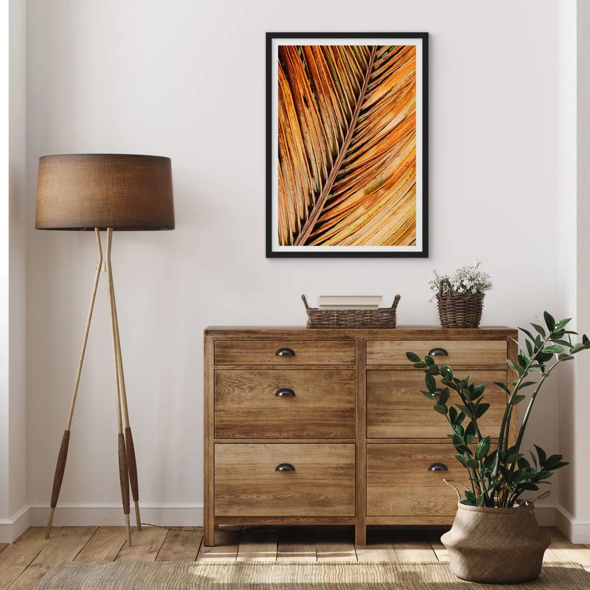 Póster en marco negro - Un primer plano de una hoja seca en tonos marrones y dorados. - 50x70cm - Oro de coco - Decoración de pared moderna para salón y dormitorio ARTTOR