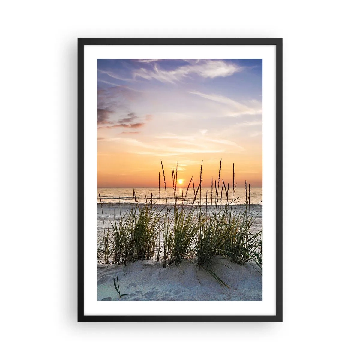 Póster en marco negro - Playa con vegetación al amanecer - 50x70cm - Mira, piensa, siente - Decoración de pared moderna para salón y dormitorio ARTTOR
