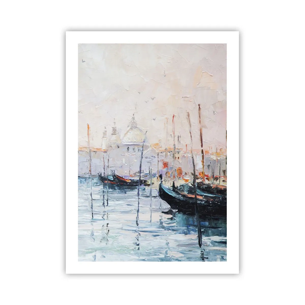 Póster - Venecia con góndolas en estilo pictórico impresionista - 50x70cm - Más allá del agua, más allá de la niebla - Decoración de pared moderna para salón y dormitorio ARTTOR