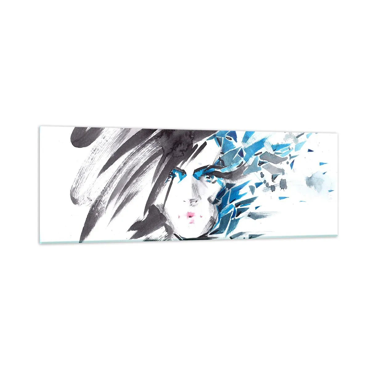 Cuadro sobre vidrio - Impresiones sobre Vidrio - Un sensual retrato en gris y azul - 90x30 cm