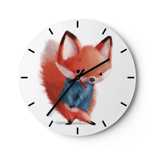 Reloj de pared - Reloj de vidrio - Un lindo zorro con una bufanda azul sobre un fondo blanco. - 30x30cm - ¿Me veo bien con esto? - Decoración de pared moderna para salón, cocina y dormitorio ARTTOR