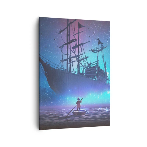Cuadro sobre lienzo - Impresión de Imagen - Un barco fantástico contra el cielo estrellado. - 50x70cm - El encuentro con el mito del mar - Decoración de pared moderna para salón y dormitorio ARTTOR