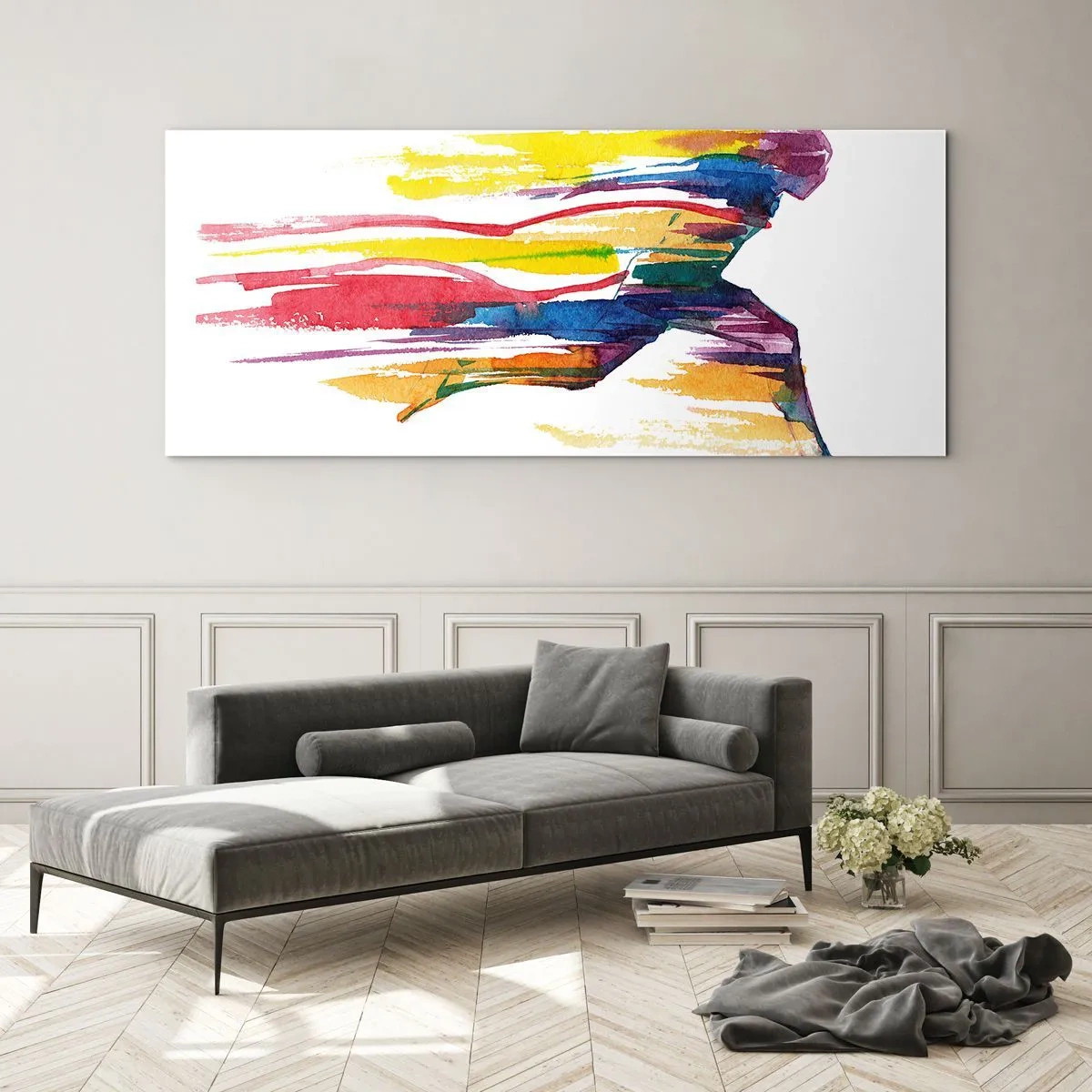 Cuadro sobre vidrio - Impresiones sobre Vidrio - Corre a través del arco iris - 90x30 cm