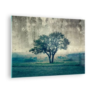 Cuadro sobre vidrio - Impresiones sobre Vidrio - Un árbol solitario en un paisaje vintage. - 70x50cm - El manzano - Decoración de pared moderna para salón y dormitorio ARTTOR