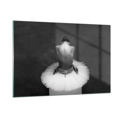 Cuadro sobre vidrio - Impresiones sobre Vidrio - Una bailarina sentada con una falda de tul contra una sombra. - 120x80cm - Rodeada de pétalos - Decoración de pared moderna para salón y dormitorio ARTTOR