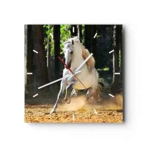 Reloj de pared - Reloj de vidrio - Un caballo blanco galopando a través de un claro del bosque. - 30x30cm - Como en una novela de fantasía - Decoración de pared moderna para salón y dormitorio ARTTOR