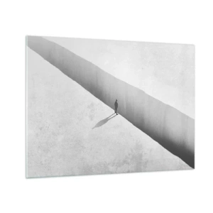 Cuadro sobre vidrio - Impresiones sobre Vidrio - Una silueta minimalista sobre un precipicio en un espacio luminoso. - 70x50cm - Sin un destino claro - Decoración de pared moderna para salón y dormitorio ARTTOR
