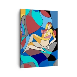 Cuadro sobre lienzo - Impresión de Imagen - Desnudo colorido al estilo cubista - 50x70cm - Desnudo cubista - Decoración de pared moderna para salón y dormitorio ARTTOR