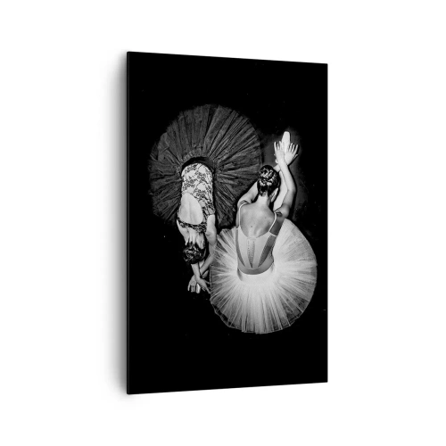 Cuadro sobre lienzo - Impresión de Imagen - Una imagen en blanco y negro de dos bailarinas en una pose dinámica. - 80x120cm - Yin y yang: el equilibrio perfecto - Decoración de pared moderna para salón y dormitorio ARTTOR