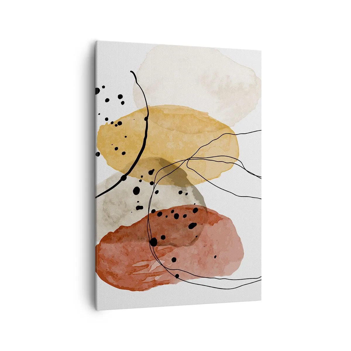 Cuadro sobre lienzo - Impresión de Imagen - Manchas abstractas en tonos beige, amarillo y rojo. - 70x100cm - Líneas y transparencias - Decoración de pared moderna para salón y dormitorio ARTTOR