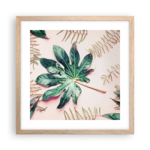 Póster en marco roble claro - Estudio de vegetación sobre fondo rosa - 40x40 cm