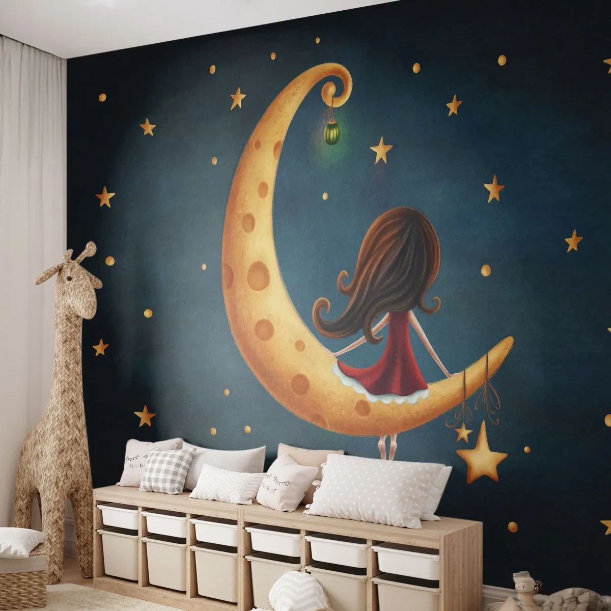 Fotomural Autadhesivo Deluxe Sticker - Érase una vez... - Para niños, Chica, Luna - 400x280 cm