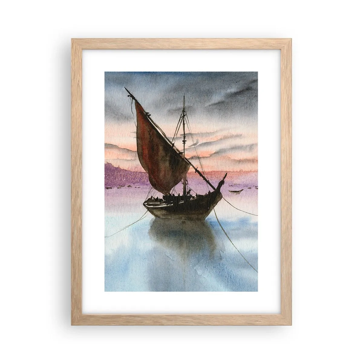 Póster en marco roble claro - Atardecer en el puerto - 30x40 cm