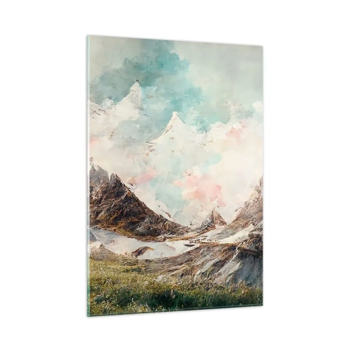 Cuadro sobre vidrio - Impresiones sobre Vidrio - Pintorescos picos de montaña con cielos pastel - 50x70cm - Filos rocosos - Decoración de pared moderna para salón y dormitorio ARTTOR