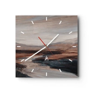 Reloj de pared - Reloj de vidrio - Un paisaje pintoresco con un río y montañas. - 30x30cm -  Valle apacible - Decoración de pared moderna para salón y dormitorio ARTTOR